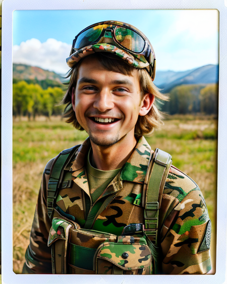 Color splash, intricate background, Photogenic Fashionable Pilgrim (ral-camo:1.1) , ð, he is feeling very happy, glinting eyes, dressed in Awe-Inspiring ral-camo, Ultra Real, Post-Apocalyptic, Instax, vintage, elaborate, emotive, joy, <lora:ral-camo-sd15:1.2>, intricate detail, warm light, beautiful elegant, luxurious, holy, cinematic light