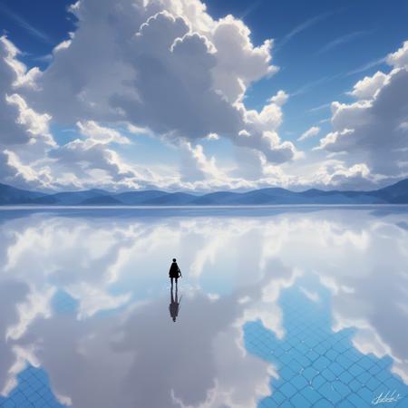 s4ltflats  Reflection, outdoors, day, scenery, blue sky, water, cloudy sky, horizon