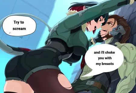 Try To Scream and I'll Choke You with My Breasts (Meme)- Kabedon + Hand on another's mouth