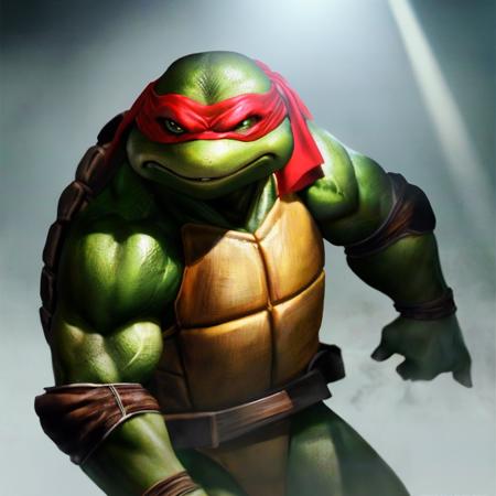 <lora:TMNTRaphael-10:0.8>(RAW photo, real life, absurdres, high quality, photorealistic, detailed, realistic:1.3), (solo:1.3), a high resolution photo of a TMNTRaphael, illustration, a teenage mutant ninja turtle with a red bandana mask with eye-holes standing in a dark room with a light shining on him, fight stance pose, cinematic, atmospheric, 8k, realistic lighting, shot by Hassleblad H6D, Zeiss, Kodachrome, nikon, 50mm 1.2 lens, Octane Render, ultra realistic, realistic lighting, photorealistic, photorealism, photoreal, unreal engine 5, Adobe After FX, highly detailed, intricate detail