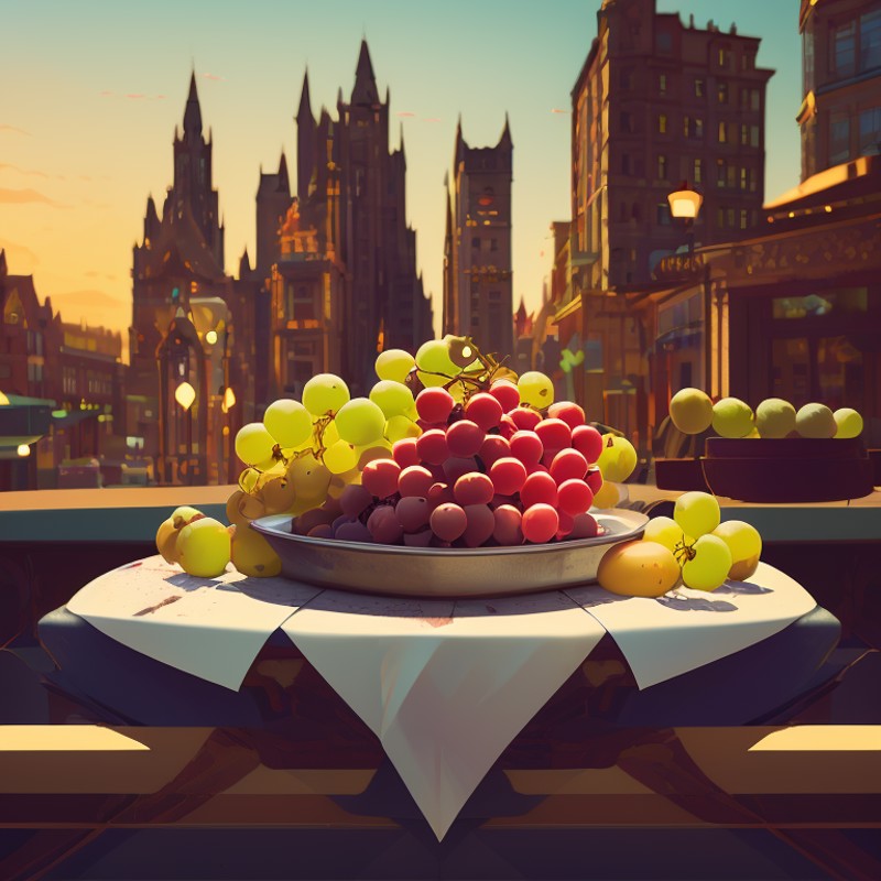 a painting of grapes and apples on a table, a still life, by John Wonnacott, behance contest winner, panfuturism, tom whal...