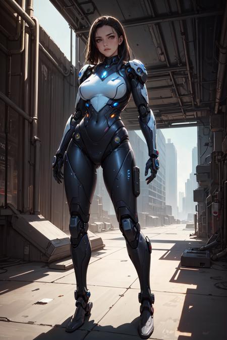 (best quality, masterpiece:1.2), photorealistic, thick outlines, strong shadows, <lora:add_detail:0.3>, female, woman robot cyborg,corporate model,manufacturer logos, detailed mechanical parts, glossy hard steel, scifi materials,advanced electronics, cyberpunk scene,