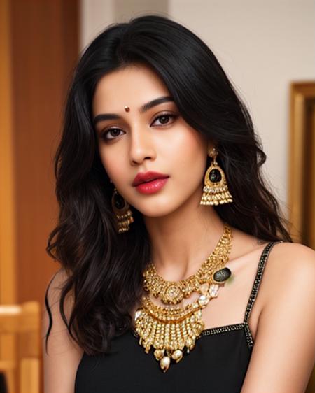 a young gorgeous indian woman, tall, slim, solo, black hair, black eyes, parted lips, fair skin, extremely detailed face, make up, lipstick, gold necklace and earrings, gorgeous casual attire, looking at viewer, cafe, standing, close up, front view, looking at viewer, film grain, (photorealistic:1.2) <lora:looking_at_viewer:1> <lora:add-detail-xl:1>