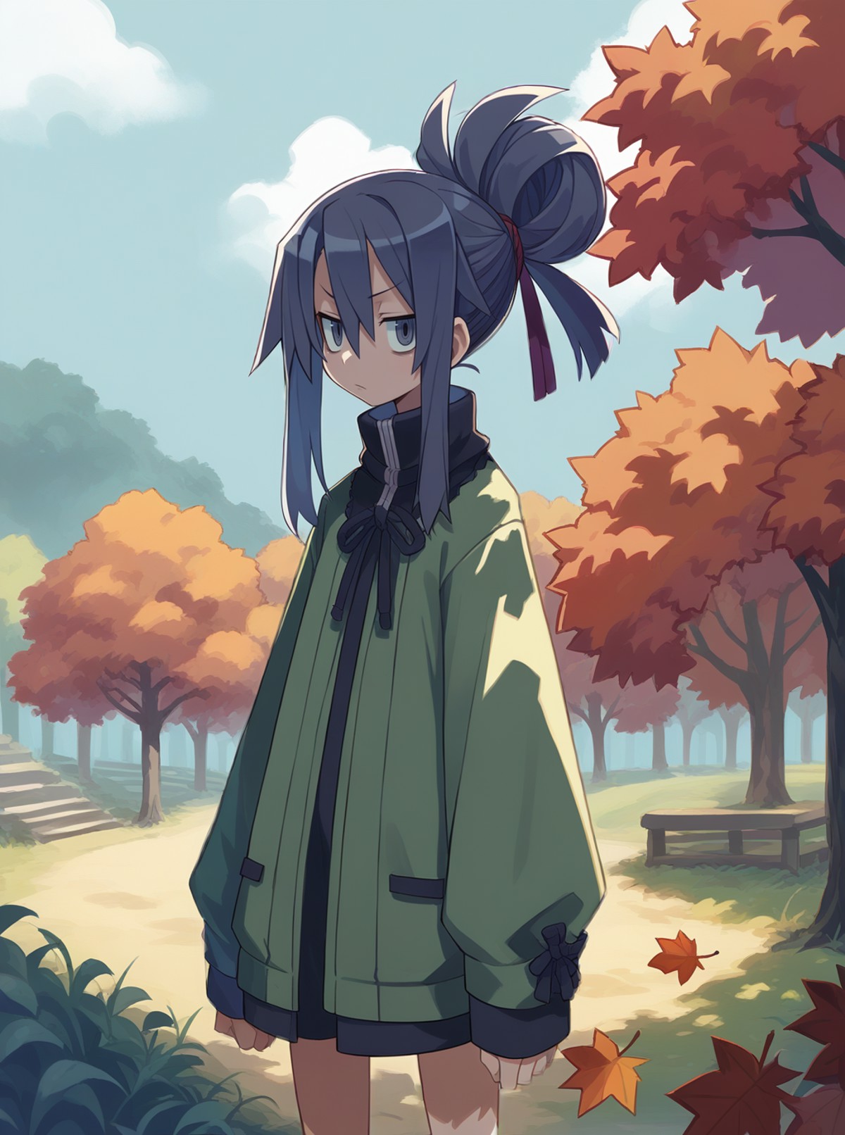 score_9, score_8_up, score_7_up, source_anime, solo, 1girl, long sleeves, , hair up, Oblong face, autumn, , ,  harada take...