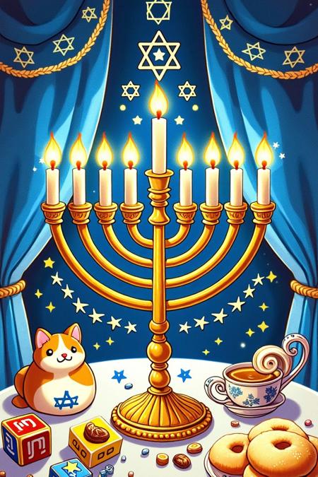 Hanukkah Illustration Flux - סגנון איורי חג חנוכה לפלאקס 1