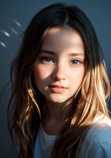 model shoot style, (high-quality, masterpiece, close portrait:1.4, 4k full HD photo) of a (young girl), (long hair, blonde hair, beautiful face:1.4, pretty face), (ecstasy of light and shadow, volumetric light and shadows:1.3), (contest winner photo by lee jeffries, greg rutkowski and magali villanueve)