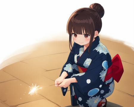 yukata  sparkler squatting
