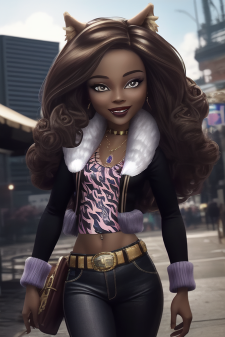 Clawdeen_Wolf_MH-3D, colored skin, dark skin, brown hair, wolf ears