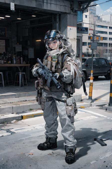 ruanyi0308,armor,assault rifle,camouflage,helmet,holding weapon,load bearing vest,backpack,m4 carbine,