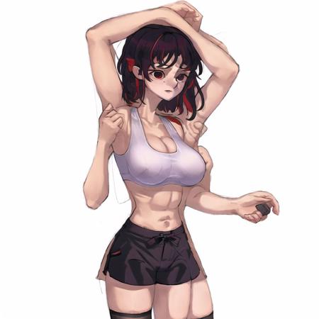 <lora:extra_arms:1.0>, extra arms,

<lora:riffleman1130_v2:1.0>, (riffleman:1.0), drawing,1girl, black shorts, bra, breasts, eyebrows visible through hair, hairband, highres, medium breasts, navel, red eyes, red hairband, short hair, shorts, simple background, solo, underwear, undressing, white background, white bra