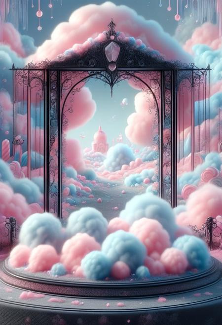 graveyard made of cottoncandy, (black:1.2), (gray:1.2).