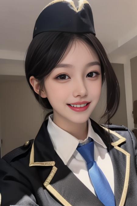 ultra-detailed,highly detailed,best quality,masterpiece,illustration,
cf yemeigui, 1girl, solo, cosplay, military uniform, long legs, light smile, 
garrison cap, necktie,  jacket,alternate costume,
looking at viewer, portrait,upper body, 
<lora:cf yemeigui_v1_03:0.8>