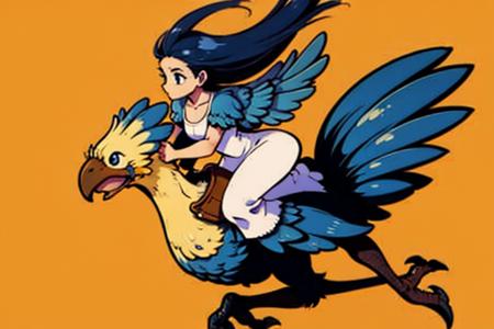 a woman riding a bird chocobo, blue hair, white dress
<lyco:Chocobo_Lycoris:1.0>