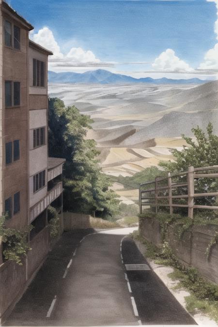 (maximiloanalog:0.8) (traditional media, sketch:1.0), scenery, valley, sky <lora:maximilo-000012:0.6>