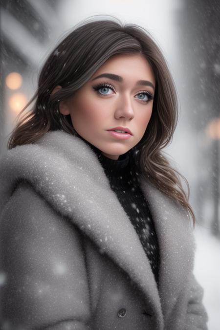 professional portrait photograph of tabiswat  in winter clothing  beautiful symmetrical face, cute natural makeup, wearing elegant winter fashion clothing, ((standing outside in snowy city street)), stunning modern urban upscale environment, ultra realistic, concept art, elegant, highly detailed, intricate, sharp focus, depth of field, f/1. 8, 85mm, medium shot, mid shot, (centered image composition), (professionally color graded), ((bright soft diffused light)), volumetric fog, trending on instagram, trending on tumblr, hdr 4k, 8k