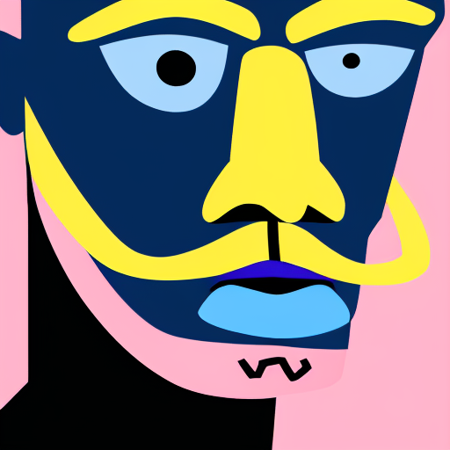 <lora:ttsicon:1> A man with a pink nose, pink eyebrows, yellow mustache, blue skin, tightly closed mouth, looking at the camera