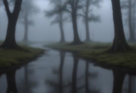 masterpiece, photorealistic, bayou, swamp, moss, trees, dark, spooky, foggy, serene, peaceful, uninhabited