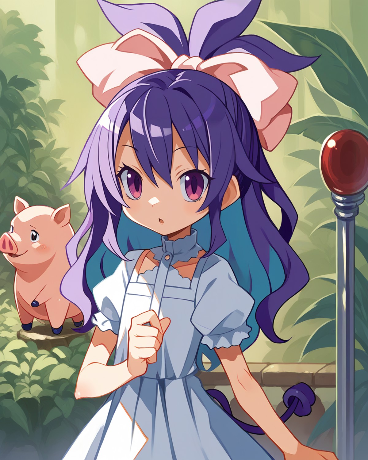 score_9, score_8_up, score_7_up, source_anime, solo, 1girl, Long wavy teal and purple balayage hairstyle, , Pig tail, fune...