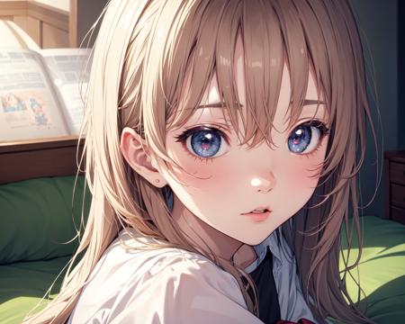 (best quality, masterpiece), 1girl, upper body,  anime key visual, medium close-up shot of a Witty Futon, Graphic novel, Satisfying, F/1.8