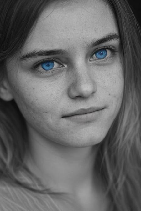The most beautiful french girl in the World, color eyes, blue eyes, 24 years old, closeup, a cute shy smile, worried expression, bnw photo in the style of Alessio Albi, cinematic composition, cinematic lighting,