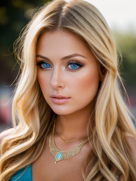 Realistic photo of a beautiful p4r1sh woman,1girl,solo,long hair,looking at viewer,blue eyes,blonde hair,bare shoulders,jewelry,necklace,lips,realistic, soft lighting, professional Photography, Photorealistic, detailed, RAW, analog, sharp focus, 8k, HD, high quality, masterpiece<lora:p4r1sh:1.0>