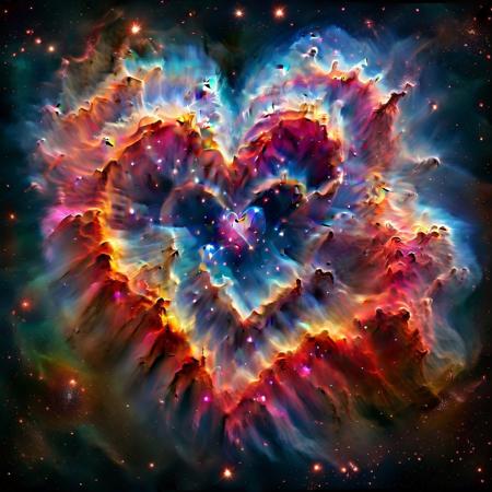 mad-nbla, mesmerizing fluffy heart shaped nebula with its intricate design, ultra realistic, complementing tones