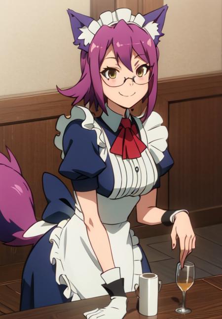 <lora:gate_p:0.8>, gate_p, wolf girl, glasses, smile, nyotaimori