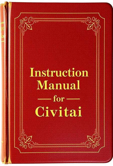 A beautiful brown book with the words "Instruction Manual for Civitai" written on the cover.