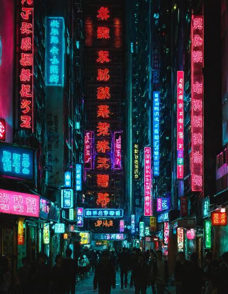 <lora:RokuSignHD:1>,rokusignhd,scenery,building,city,outdoors,cityscape,skyscraper,city lights,, a city street filled with lots of tall buildings at night time with neon signs on the buildings and people walking around [1]