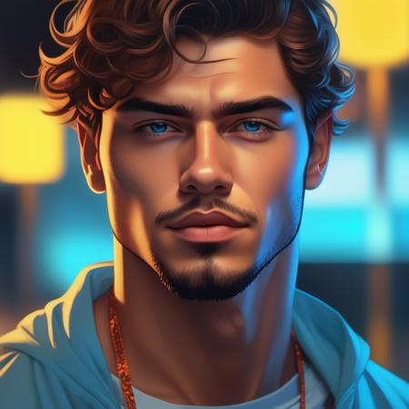 an image picture of a young handsome young man, light blue and light amber, <lora:NeonifyV2-000004:0.75> | Neon Realism