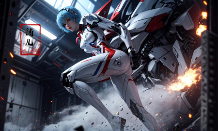 Epic CG masterpiece, AYANAMI REI,hdr,dtm, full ha,in the style of mecha anime, charging forward battlefield, the burst meteor, the fierce battle of fighting with his life, 8K, ultra detailed graphic tension, dynamic poses, stunning colors, 3D rendering, surrealism, cinematic lighting effects, realism, 00 renderer, super realistic, full - body photos, super vista, super wide Angle, HD,
(Short light blue hair:1.2)(red eyes:1.4)solo, super vista, super wide Angle(full body:1.5),
<lora:~Q?-~lN= AYANAMI REI:0.6>