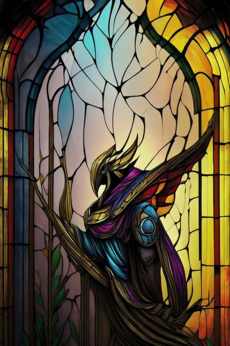 Highly detailed, High Quality, Masterpiece, beautiful, <lora:more_details:1>, <lora:Azir1-10:1.0>, azir1, 1boy, solo, stained_glass,  <lora:Stained_Glass_Story:1.5>, transparent, backlight