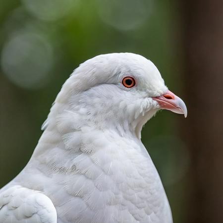 portrait, masterpiece, 4k, ray tracing, intricate details, highly detailed, hyper realistic, 8k RAW editorial photo.
an adorable white dove, head with a tilt and a slight blink. The dove is feathers should be soft and fluffy, the background should be a  forest, dramatic light, shallow depth of field, high budget,