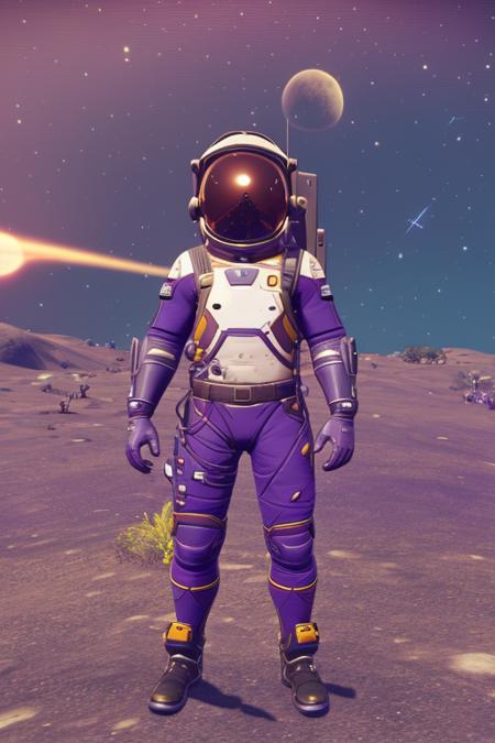 nomanssky style astronaut with black and purple armor