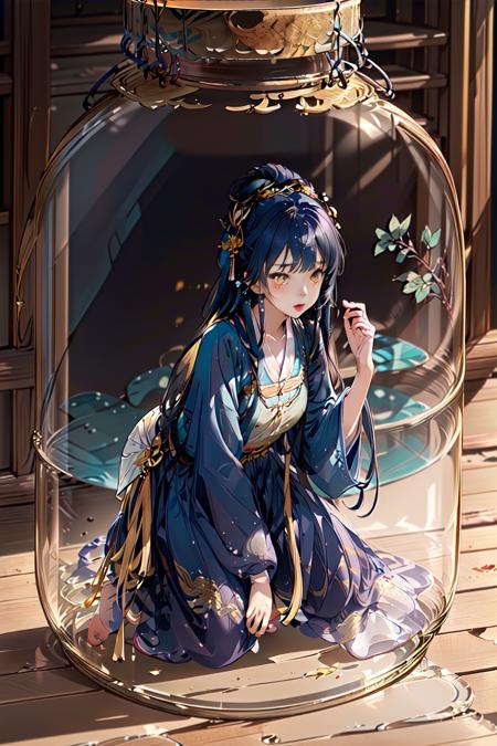 best quality, intricate details, highres,(beautiful detailed water:1.4),(hanfu, tang style),<lora:hanfu_v30:0.5>,yellow eyes,<lora:eyesgenLoraWIP_v1:0.15>,(1girl in glass jar:1.1),<lora:girlsInGlassJars_v3:0.85>