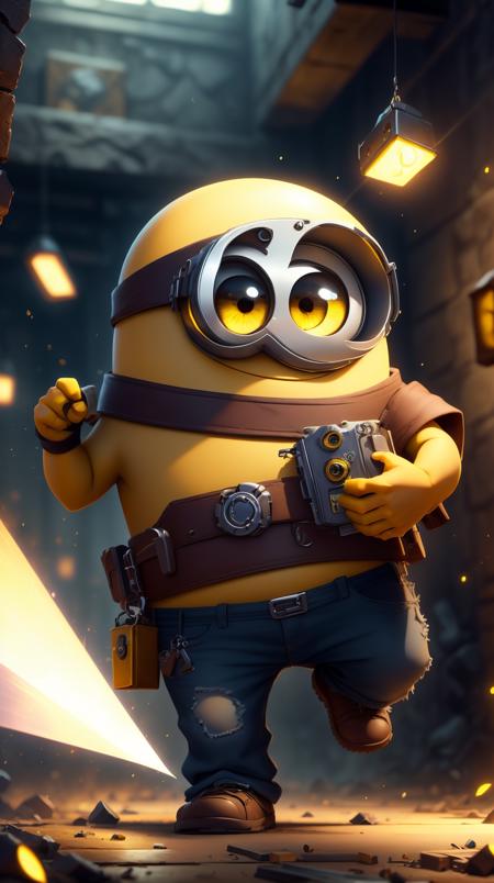 <lora:MinionStyle:1.25> MinionStyle Yellow an elusive thief bypassing laser security to steal a precious artifact, (Masterpiece:1.3) (best quality:1.2) (high quality:1.1)