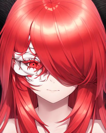 <lora:Shiropw:1>
1girl ,portrait,  facing viewer, (red)(long)(hair over one eye) hair, finely detailed red eyes