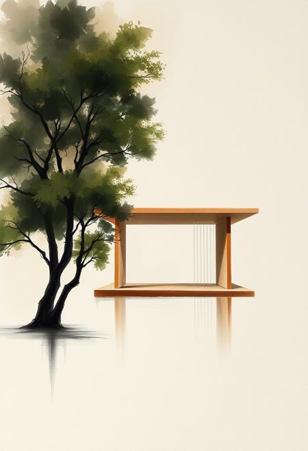 A quiet garden pavilion floats within gestural brushwork, trees and textures melting into the structure’s minimal form, expressive landscape painting meets organic architectural minimalism, gestural abstraction fused with fluid structural form, atmospheric textures with flowing geometric rhythm, emotional environments blending built and natural elements, earthy painterly tones with light-filled modern design, poetic solitude in abstracted urban space, textured brushwork meets conceptual transparency, spontaneous composition with architectural precision, moody impressionism merged with soft, curved spatial design, memory-driven spaces with contemporary lightness, meditative tone, natural form in structural abstraction