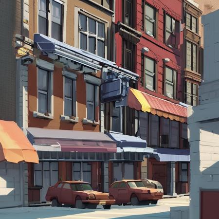 gotham, newyork apartmentbuilding, brick building, store front, marketplace, PaintStyle3