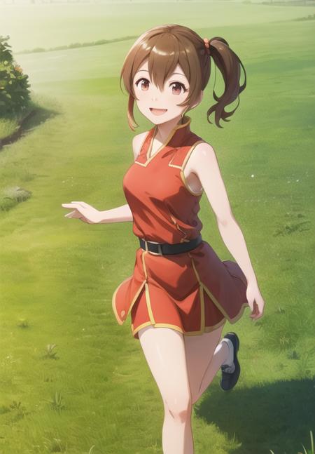 (Photo:1.3), highdetail, <lora:Silica_SAO:0.8>, Silica_ALO, solo, smile, running, grass, red dress, (acclaimed, alluring, captivating, exciting, gorgeous, striking:1.3), beautiful, (highly detailed, high quality:1.3)