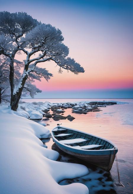 cinematic photo Fr. Spirit of the North. In the style of claude monet and Lars Lerin, watercolor. Beautiful background, Snow, Winter, Scandinavian, RGB, detailed award-winning photography, cinematic lighting, colorful, high saturation.  . 35mm photograph, film, bokeh, professional, 4k, highly detailed