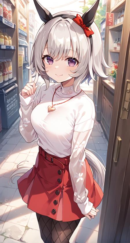 crc casual, curren chan (umamusume), animal ears, belt, black pantyhose, blush, bow, ear bow, ear covers, fishnet pantyhose, fishnets, grey hair, hair between eyes, horse ears, horse girl, pantyhose, purple eyes, red belt, red bow, red skirt, short hair, skirt, sweater, white sweater, bangs, black hairband, eyebrows visible through hair, hairband, highres, horse tail, long sleeves, see-through, see-through sleeves, shirt, tail, violet eyes, sleeves past wrists, black legwear, eyebrows behind hair, hair ribbon, headband, ribbon, silver hair, jewelry, necklace, heart necklace, crc race, curren chan (umamusume), animal ears, bare shoulders, black coat, coat, gloves, highres, horse ears, horse girl, horse tail, long sleeves, off-shoulder coat, off shoulder, red legwear, short hair, tail, white gloves, blush, ear covers, grey hair, hair between eyes, red thighhighs, striped, thighhighs, violet eyes, black dress, boots, dress, thigh-highs, ear ribbon, red ribbon, ribbon, white hair, black hairband, bow, ear bow, hairband, red bow, off-shoulder dress, purple eyes, striped clothes, striped dress, white dress, bangs, black jacket, eyebrows visible through hair, jacket, vertical-striped dress, vertical stripes, silver hair, collared dress, off-shoulder jacket, sleeveless, sleeveless dress, crc wedding, curren chan (umamusume),  animal ears, blush, dress, elbow gloves, gloves, grey hair, hair ornament, horse ears, horse tail, ribbon, short hair, tail, wedding dress, black dress, black gloves, bow,ear covers, ear ornament, horse girl, official alternate costume, purple eyes, detached sleeves, bare shoulders, black footwear, dress bow, frilled dress, frills, high heels, see-through, see-through cleavage, see-through dress, sleeveless, sleeveless dress, black choker, bracelet, choker, bangs, violet eyes,