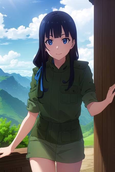 marikurokawa, <lora:mari kurokawa s1s2-lora-nochekaiser:1>,
mari kurokawa, long hair, bangs, blue eyes, black hair, ribbon, hair ribbon, blue ribbon, hair over shoulder, smile,
BREAK uniform, military, military uniform, helmet, sleeves rolled up, headset,
BREAK outdoors, forest, nature, sun, sky, clouds, trees, grass,
BREAK looking at viewer, (cowboy shot:1.5),
BREAK <lyco:GoodHands-beta2:1>, (masterpiece:1.2), best quality, high resolution, unity 8k wallpaper, (illustration:0.8), (beautiful detailed eyes:1.6), extremely detailed face, perfect lighting, extremely detailed CG, (perfect hands, perfect anatomy),