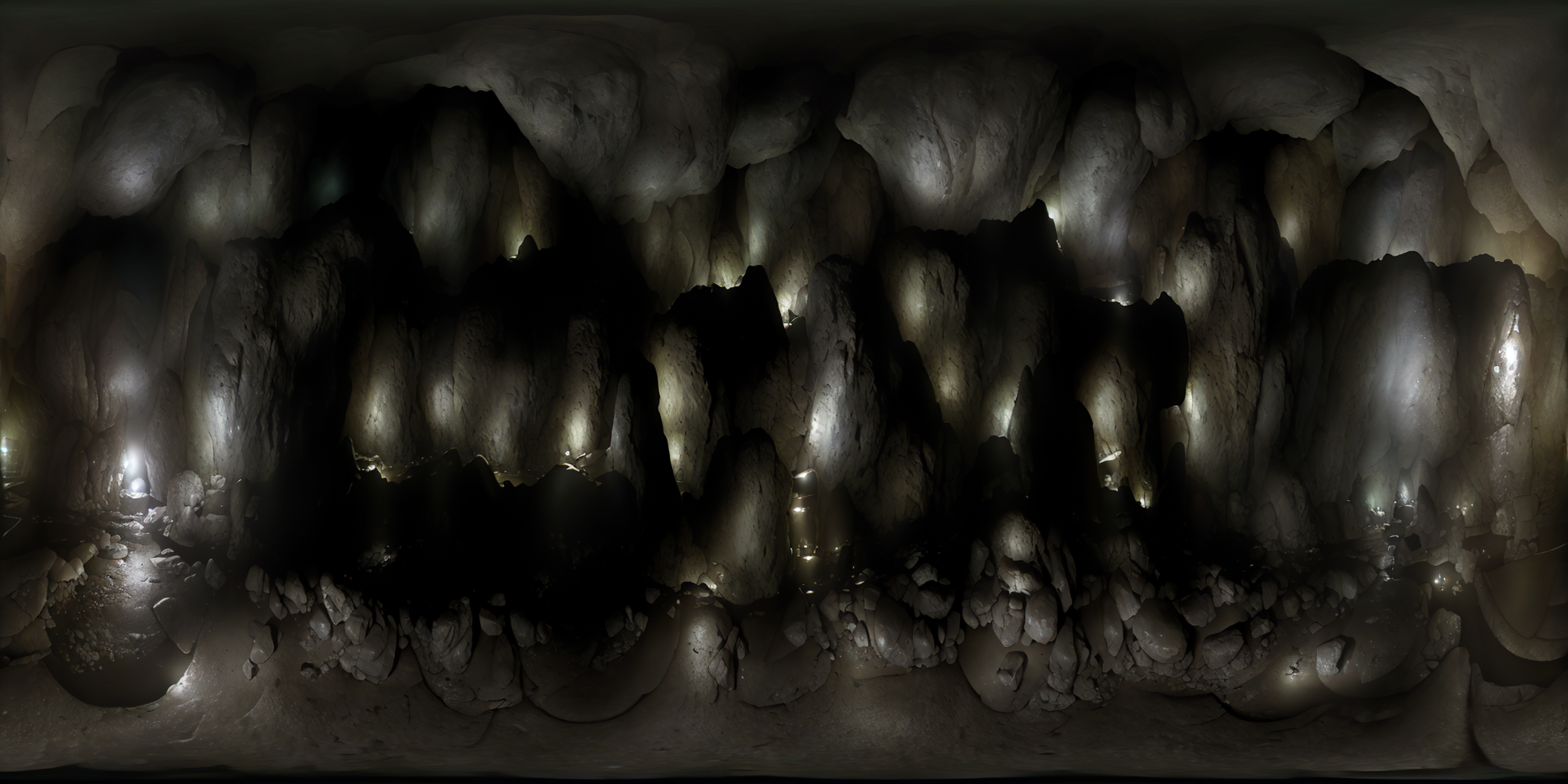 view from inside an underground mine, dim lighting, qxj <lora:360Diffusion_v1:1>