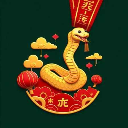Generate a medal with the theme of “Snake Year Spring Festival,” and the design should meet the following criteria:
Theme-appropriate design: The central focus of the medal should feature a beautifully and smoothly designed snake representing the Snake zodiac year. It can incorporate traditional Chinese cultural elements, such as clouds, lanterns, couplets, firecrackers, etc., to reflect the festive atmosphere of the Spring Festival.
Reflect the UI style of the site "hdkyl": Please refer to the UI design style of the site "hdkyl," using a color scheme primarily of red, gold, and yellow. The design should combine simplicity with elegance, presenting a modern yet festive feel that blends technology with traditional holiday elements.
No real people, real-world scenes, or AI-generated people: The design should not include any real human figures or real-world scenes. Focus on showcasing the elements of the Spring Festival and the symbolism of the Snake zodiac year, avoiding real-life people or scenes.
No inappropriate elements: Avoid any disturbing elements such as blood, horror, pornography, or distorted, unnecessary limbs, and meaningless text.
