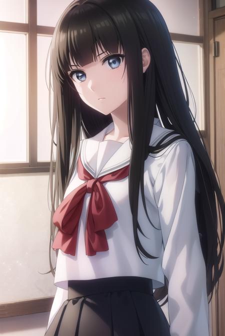 mikotokuga, <lora:mikoto kuga s1-lora-nochekaiser:1>,
mikoto kuga, long hair, bangs, black hair, blunt bangs, (black eyes:1.3),
BREAK skirt, long sleeves, bow, school uniform, white shirt, serafuku, black skirt, sailor collar,
BREAK indoors, classroom,
BREAK looking at viewer, (cowboy shot:1.5),
BREAK <lyco:GoodHands-beta2:1>, (masterpiece:1.2), best quality, high resolution, unity 8k wallpaper, (illustration:0.8), (beautiful detailed eyes:1.6), extremely detailed face, perfect lighting, extremely detailed CG, (perfect hands, perfect anatomy),