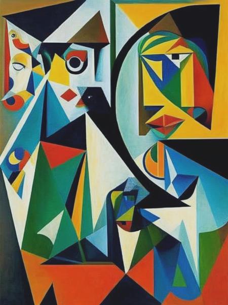 <lyco:NataliaGoncharova:1.0> The characters are changed into men, Picasso, the boy with a pipe, Cubism,