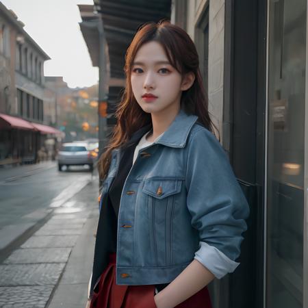 hyper realistic lifelike texture dramatic lighting unreal engine trending on art station, award winning photo, nikon RAW photo,8 k, Fujifilm XT3,masterpiece, best quality, realistic, photorealistic, ultra detailed, extremely detailed face, solo,1girl, standing, fashionable and trendy atmosphere, dreamy atmosphere, wearing jacket outside, (upper body),