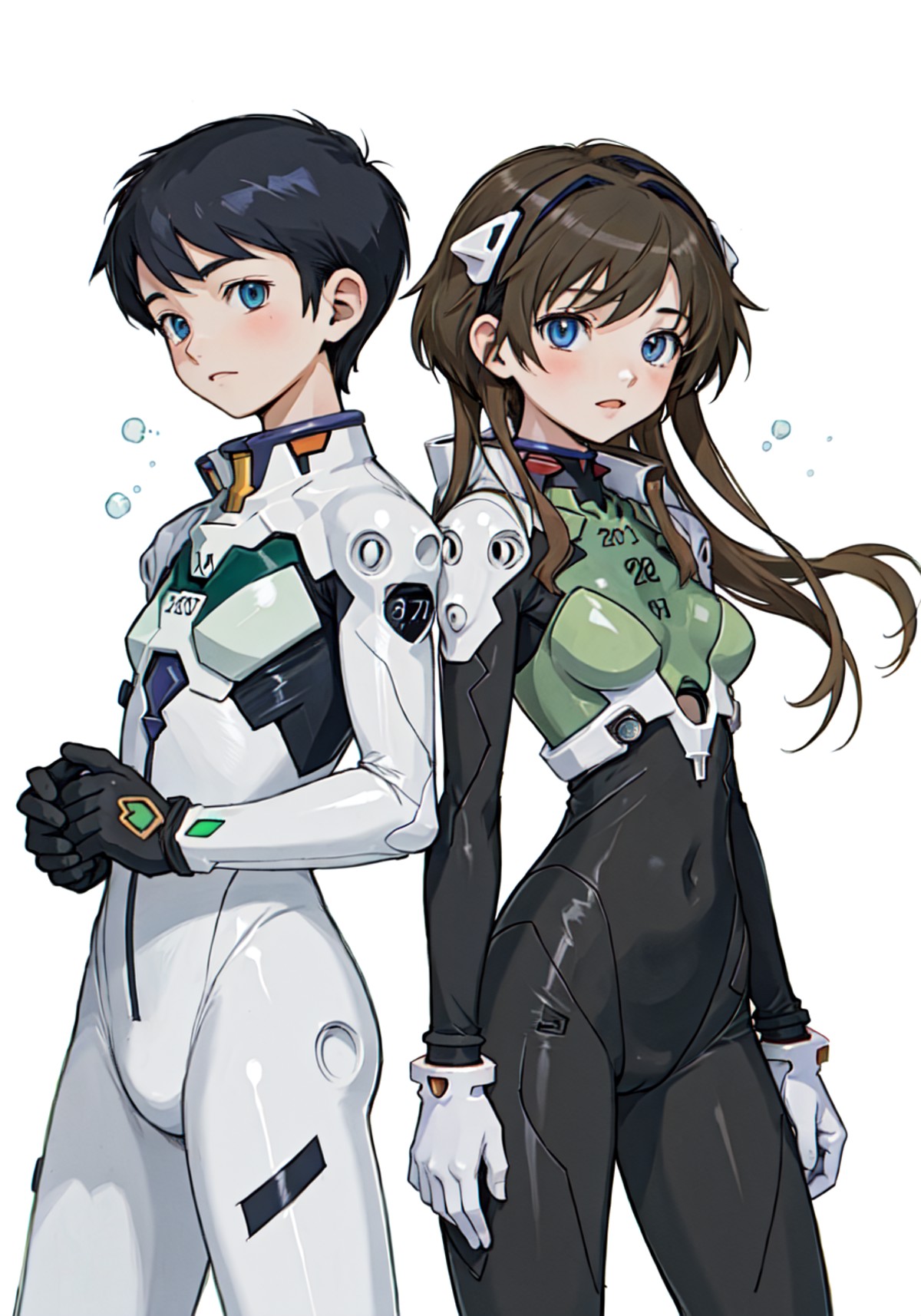 Shinji ikari and Asuka from evangelion, (couple), plugsuit, 1boy, 1girl , bodysuit