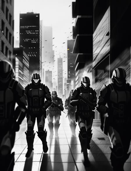ODST shemagh scarf aiming and firing a battle rifle assault rifle SMG sniper rifle blue visor fireteam squad pair
